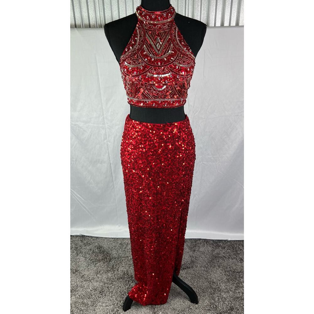 Scala Red Sequin Prom Dress